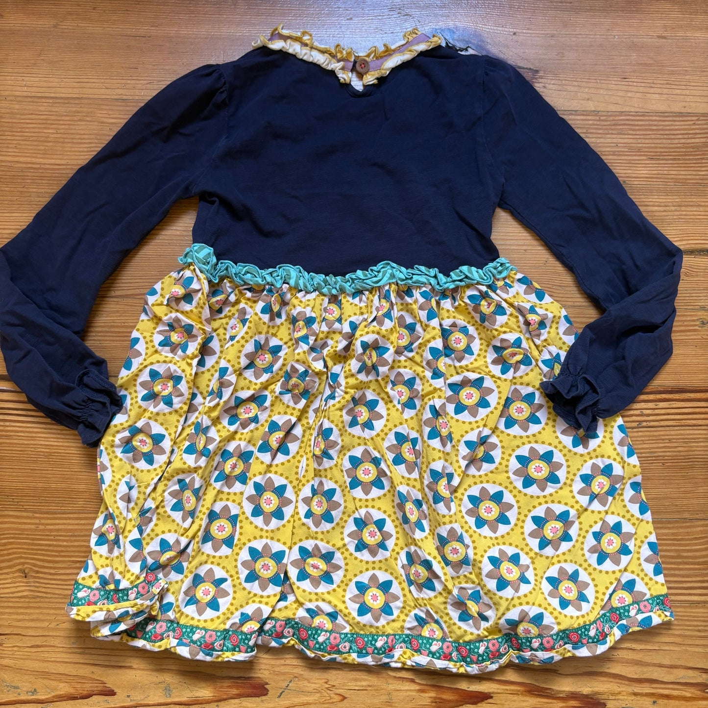 Matilda Jane navy long sleeve yellow ruffle floral girls top SIZE 10