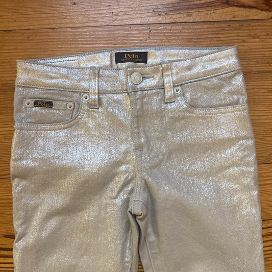 Polo Ralph Lauren Tompkins Skinny silver metallic girls jeans SIZE 10
