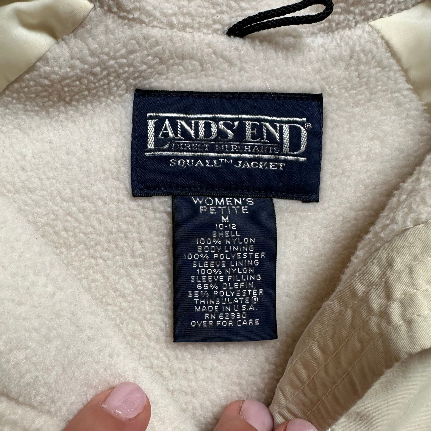 Lands' End vintage cream fleece lined full zip high collar bomber jacket SIZE M