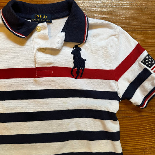 Polo Ralph Lauren white blue striped short sleeve collar polo SIZE 8