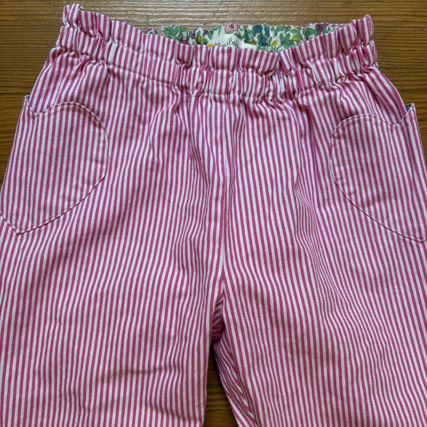 Mini Boden pink white pin striped heart pocket girls pants SIZE 10