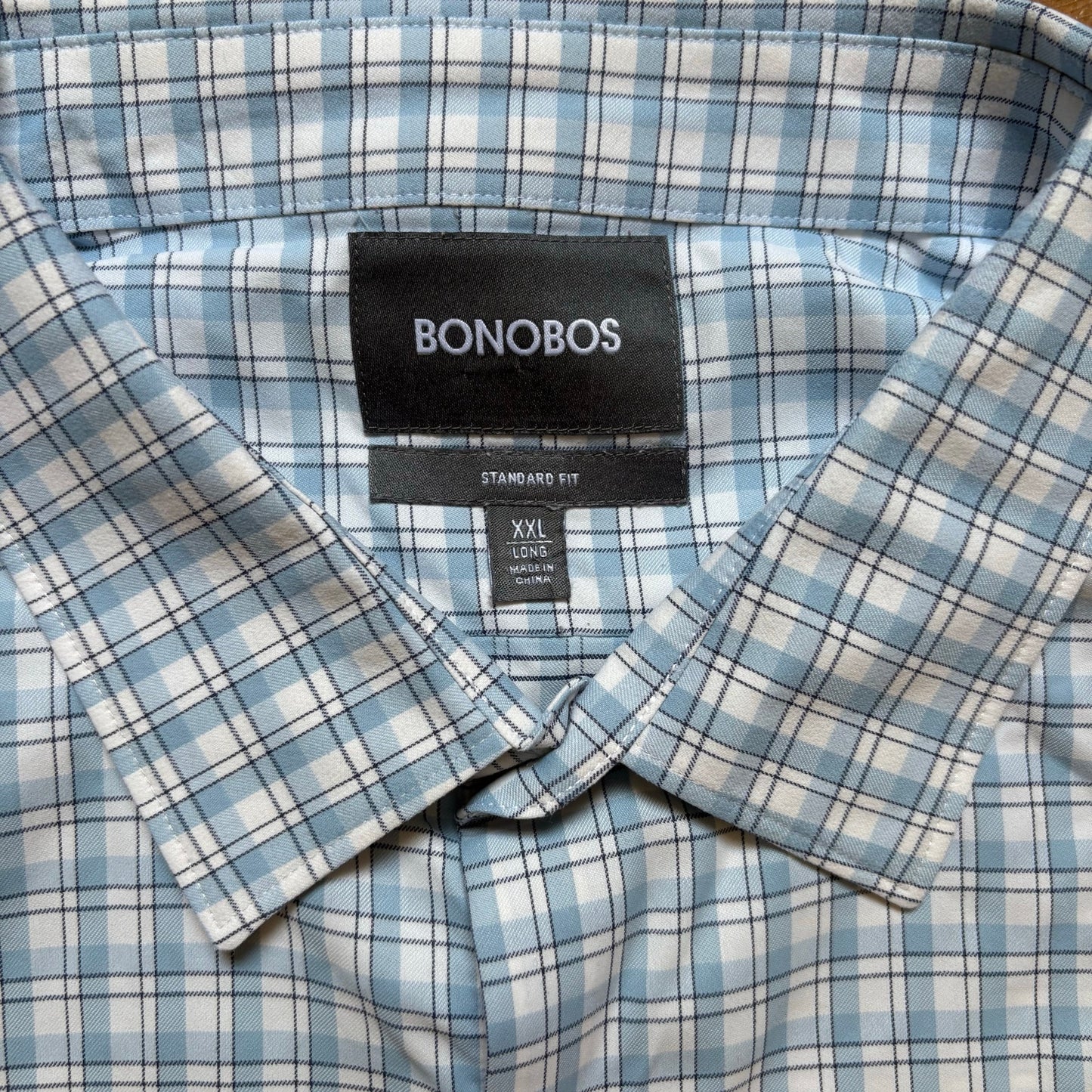 NWOT Bonobos blue white checkered long sleeve mens button up shirt SIZE XXL