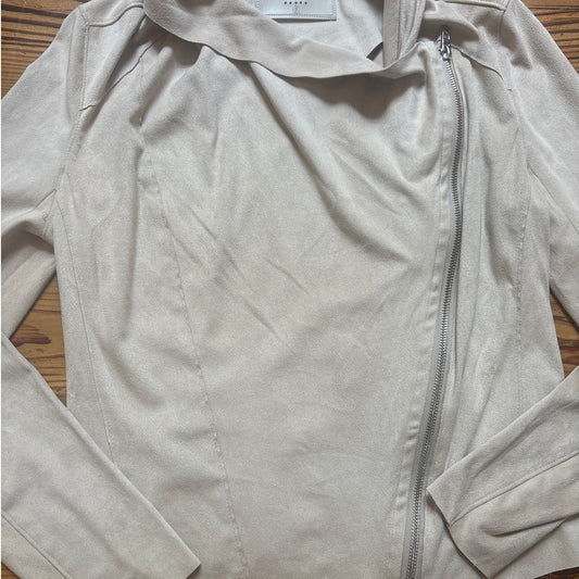 Blank NYC beige faux suede asymmetrical full zip womens jacket SIZE S