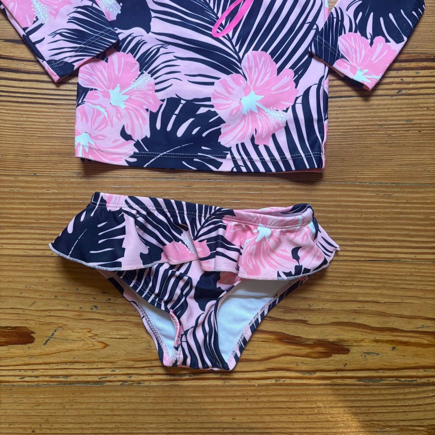 Shade Critters Vacay neon floral rash guard two piece swimsuit SIZE 18-24M