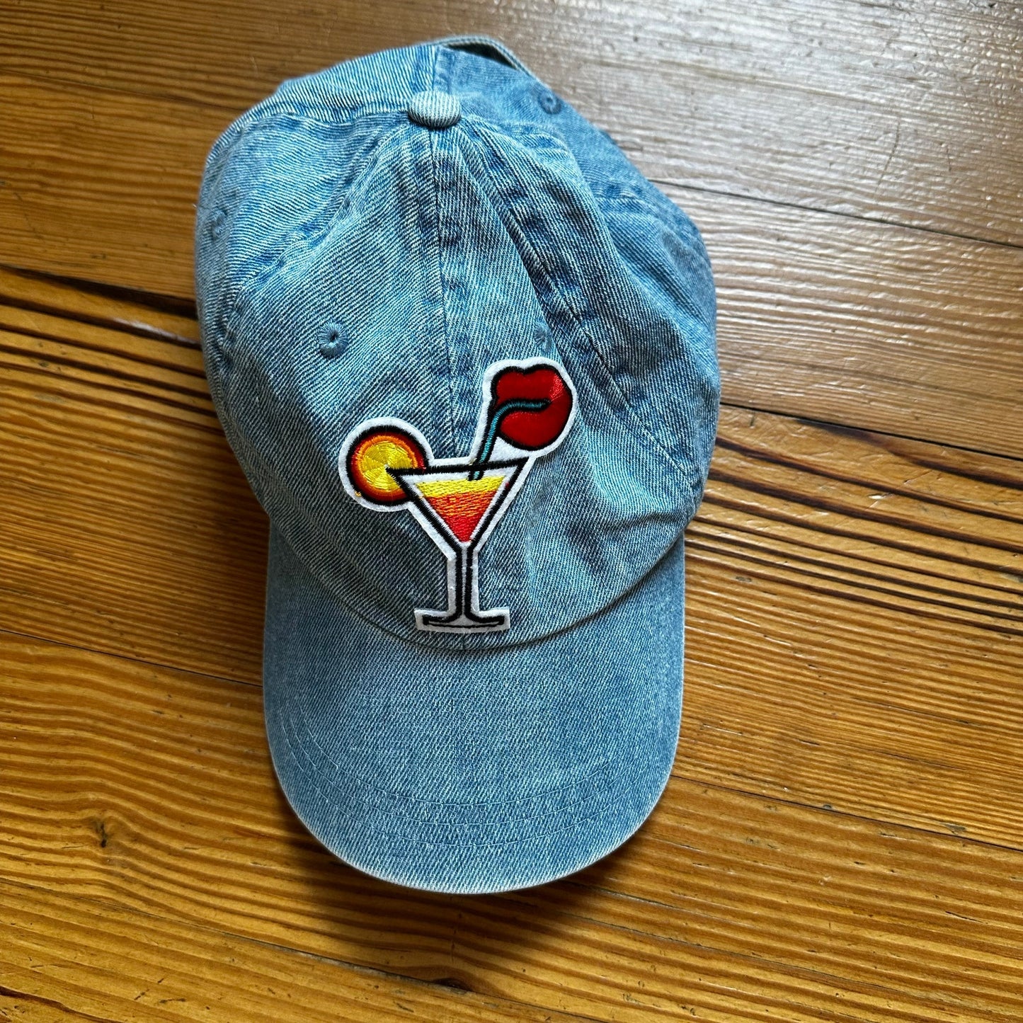 Denim jean adjustable martini drink patch baseball cap