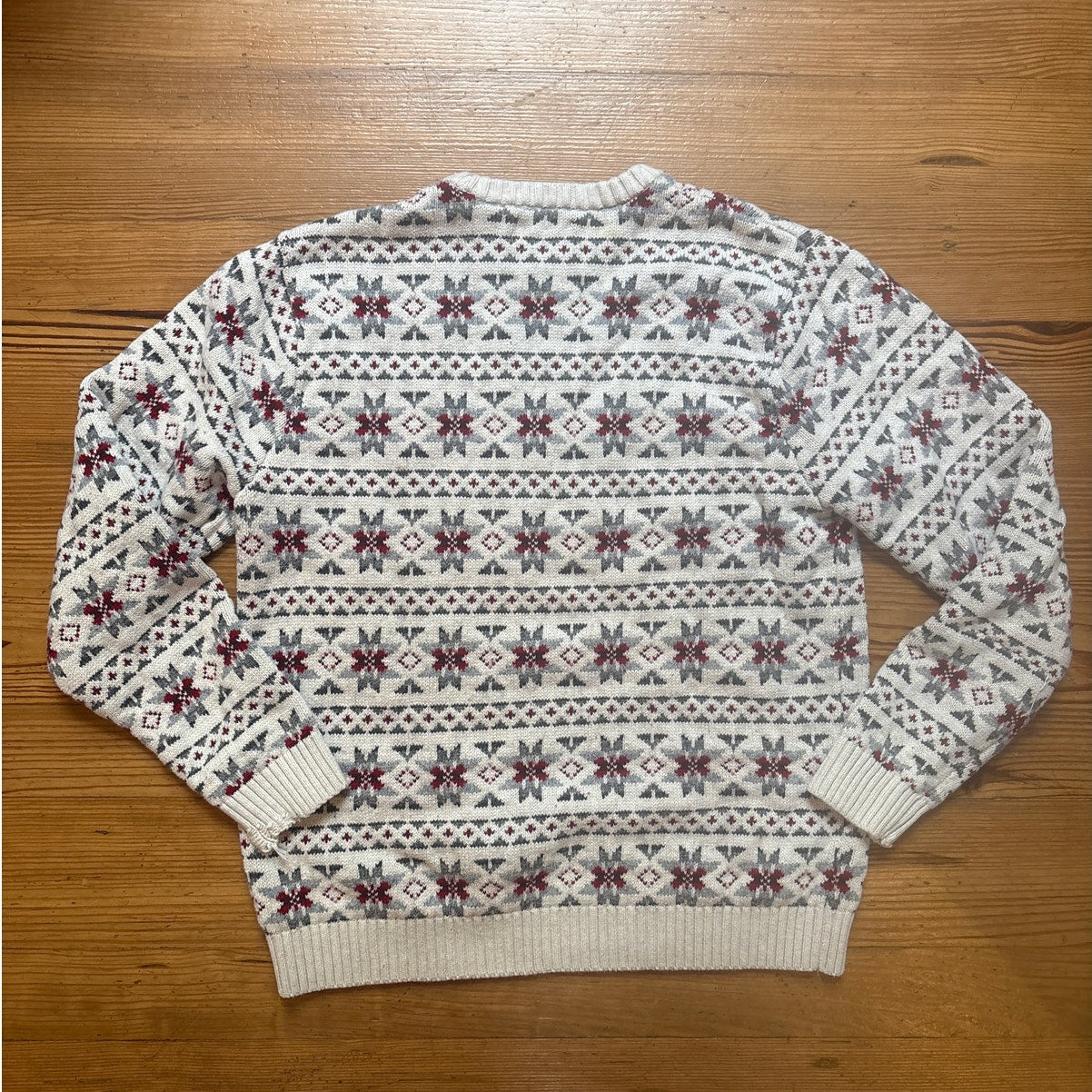 Chaps winter beige snowflake pattern mens crew sweater SIZE LT