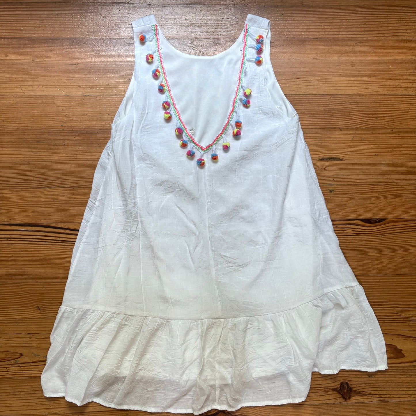 Entro white pom pom low back sleeveless coverup dress SIZE L
