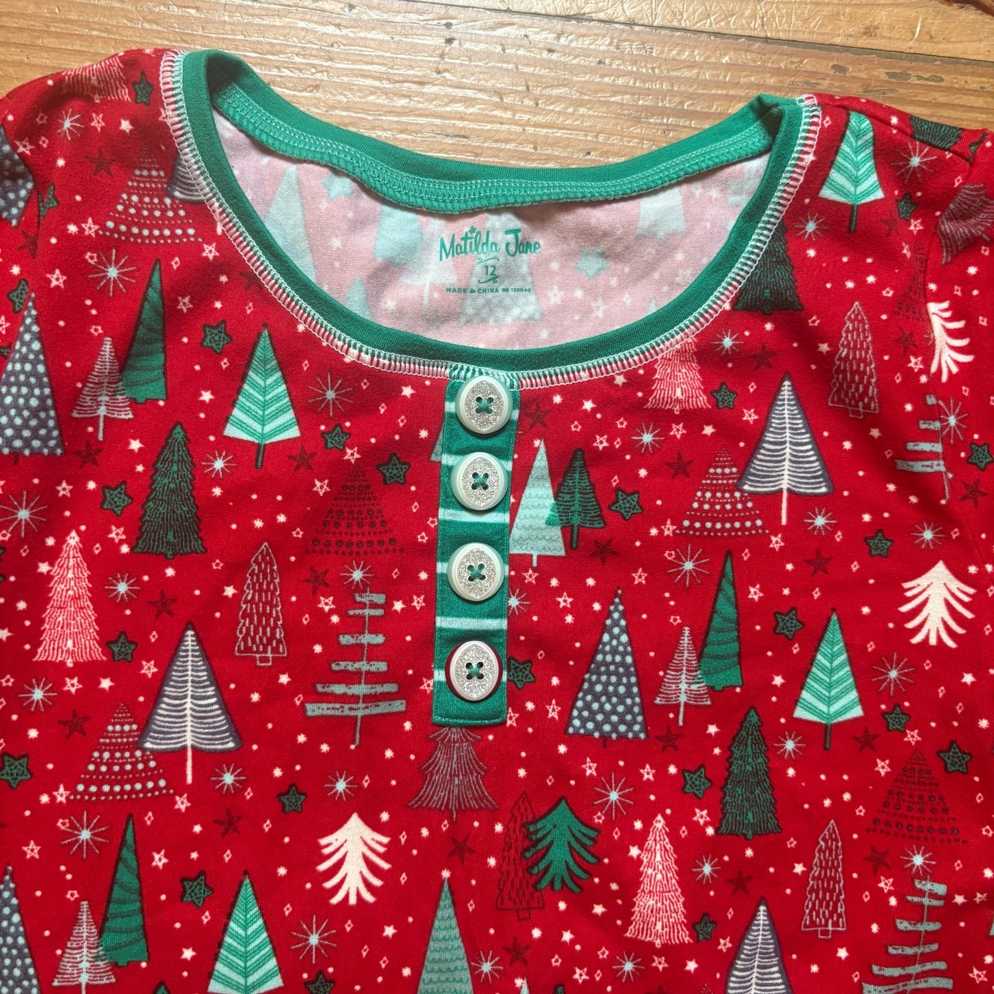 Matilda Jane red Christmas tree long sleeve pajama shirt SIZE 12