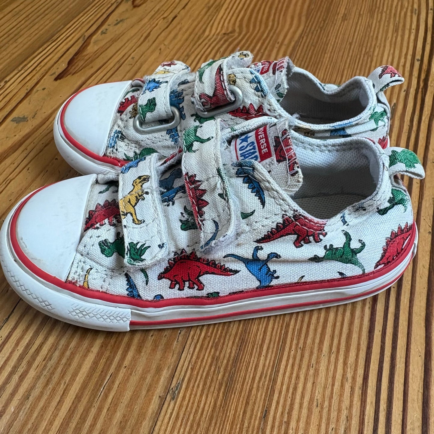 Converse All Star white dinosaur easy slip on velkro toddler sneakers SIZE 9
