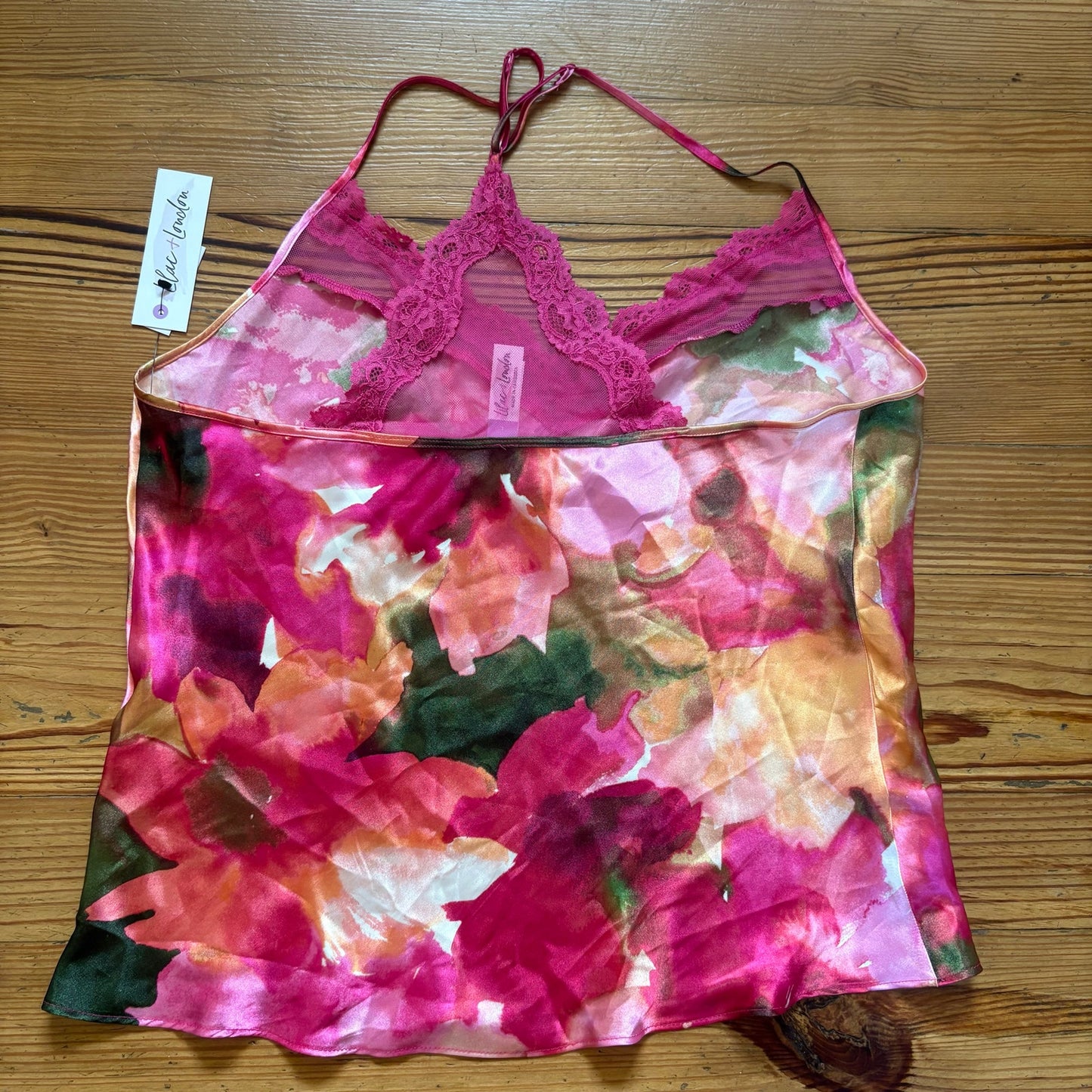 NWT Lilac + London pink floral lace trim womens camisole sleep shirt SIZE L