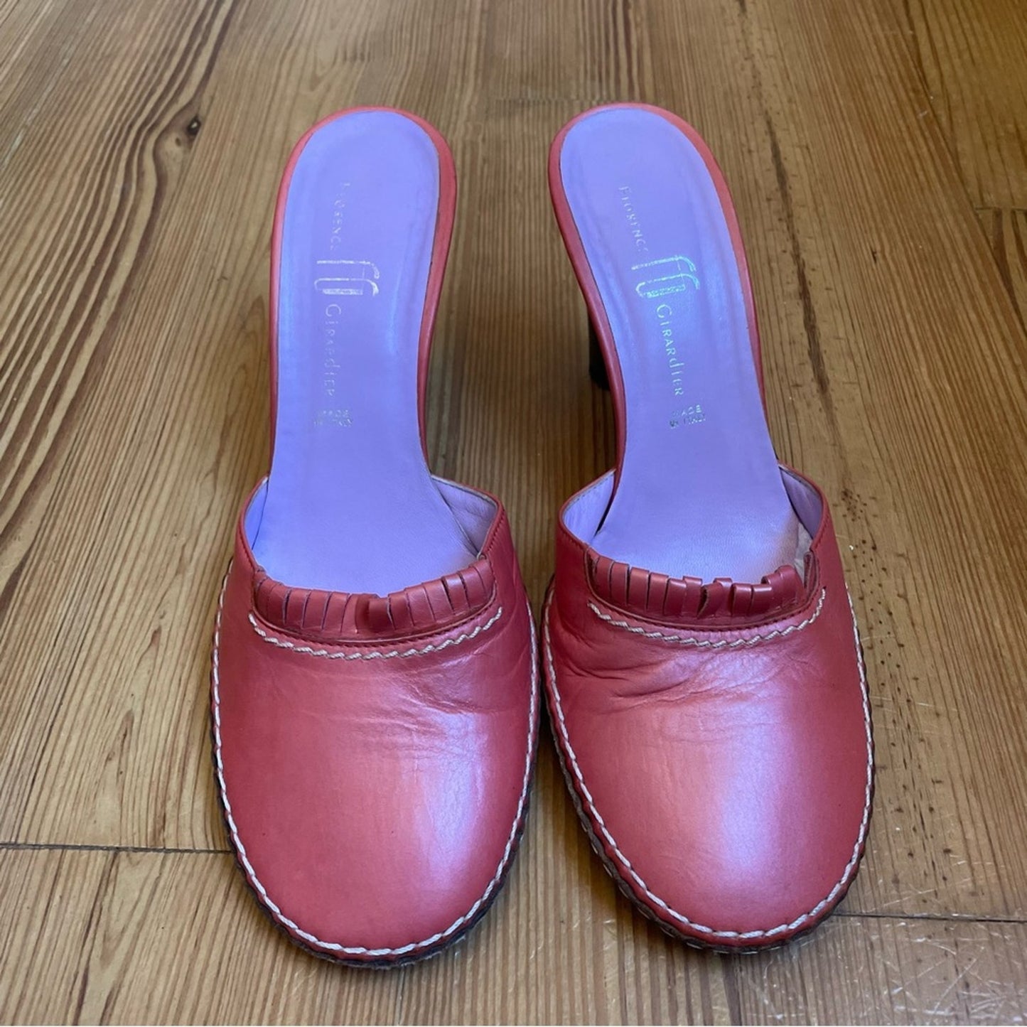 Florence Girardier pink leather slip on kitten heel sandal SIZE 37/6.5