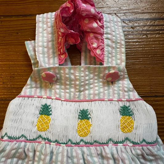 Smocking PolkaDot pink blue pastel pineapple ruffle smocked one piece SIZE 3M