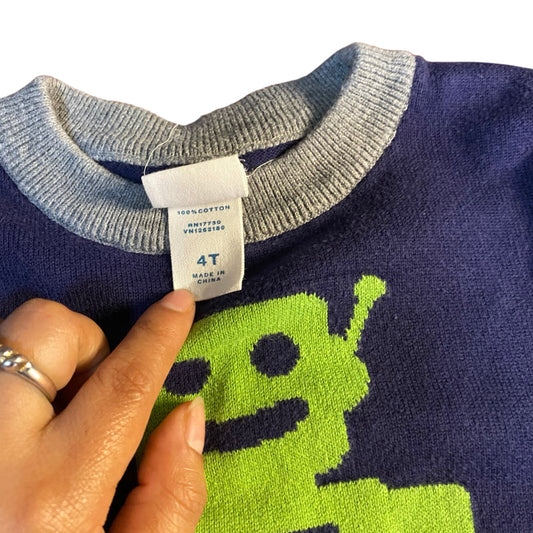 Circo navy blue green robot long sleeve knit crew sweater SIZE 4T