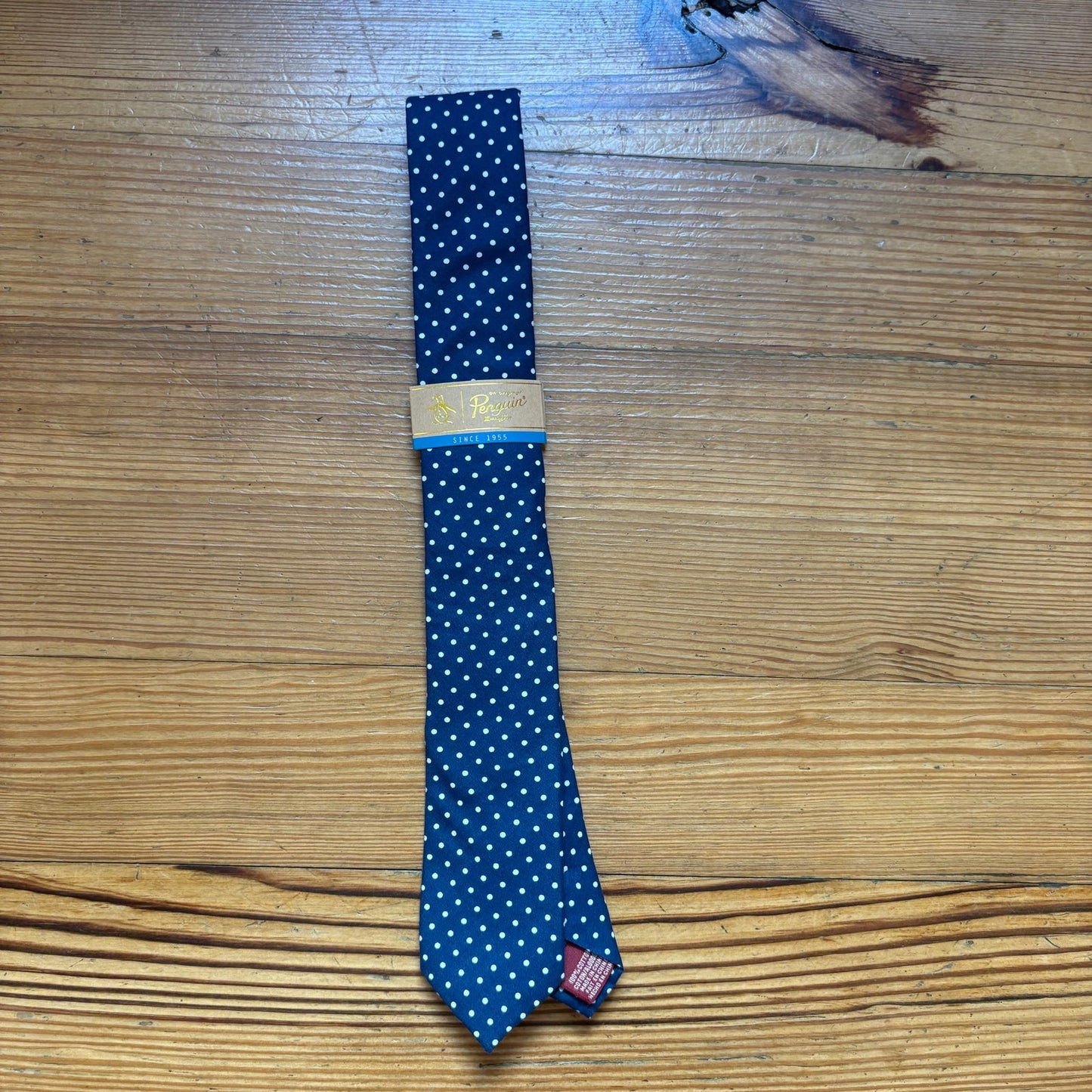 NWT An Original Penguin navy blue polka dot skinny tie