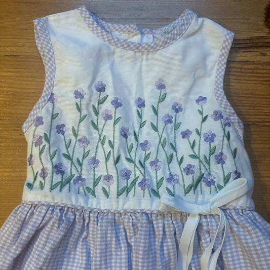 Rare Editions 90s purple sleeveless floral embroidered gingham dress SIZE 5