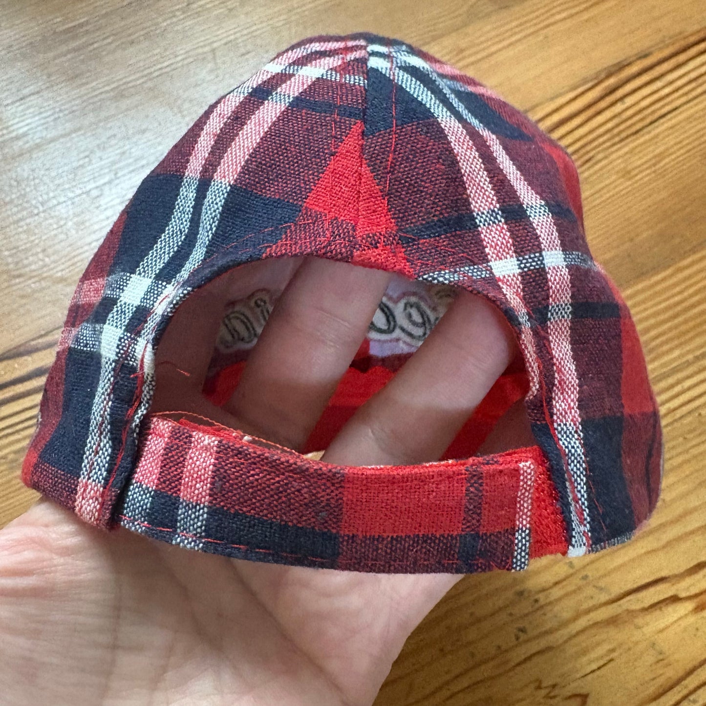 Georgia Bulldogs red black checkered embroidered lettering baseball hat