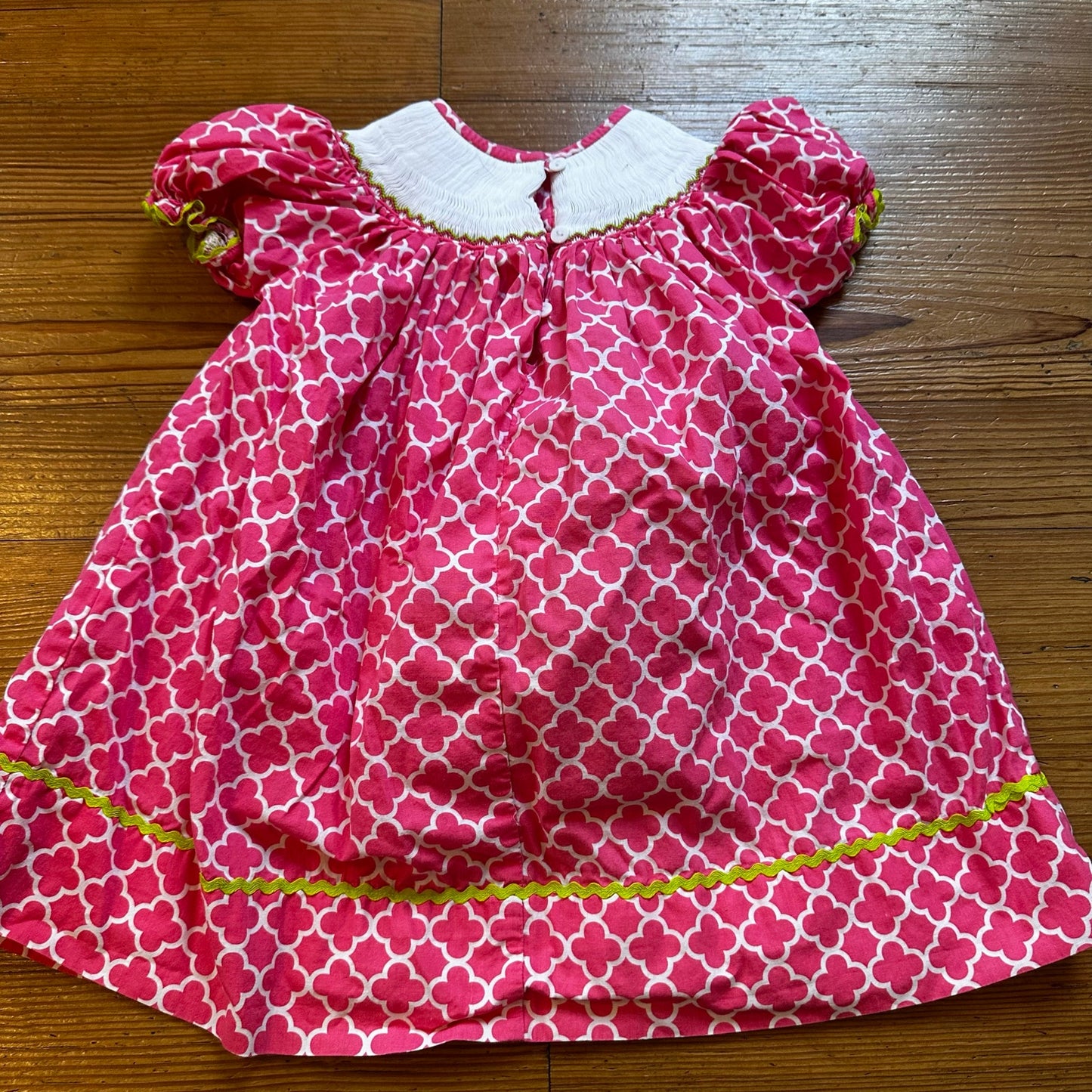 Debbie Dabble pink white short sleeve bunny spring smocked dress SIZE 24M