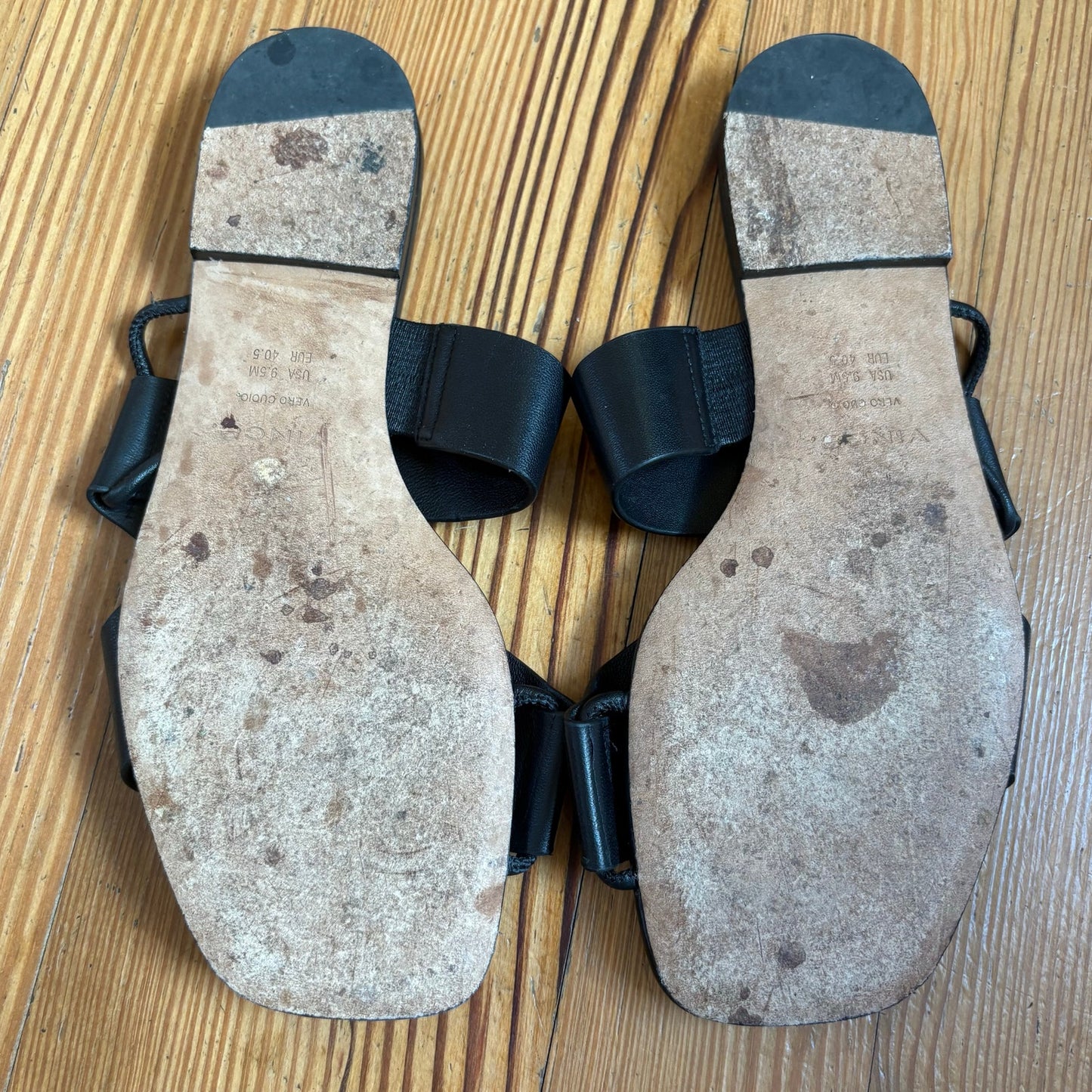 Vince black leather slip on strappy sandals SIZE 9.5M