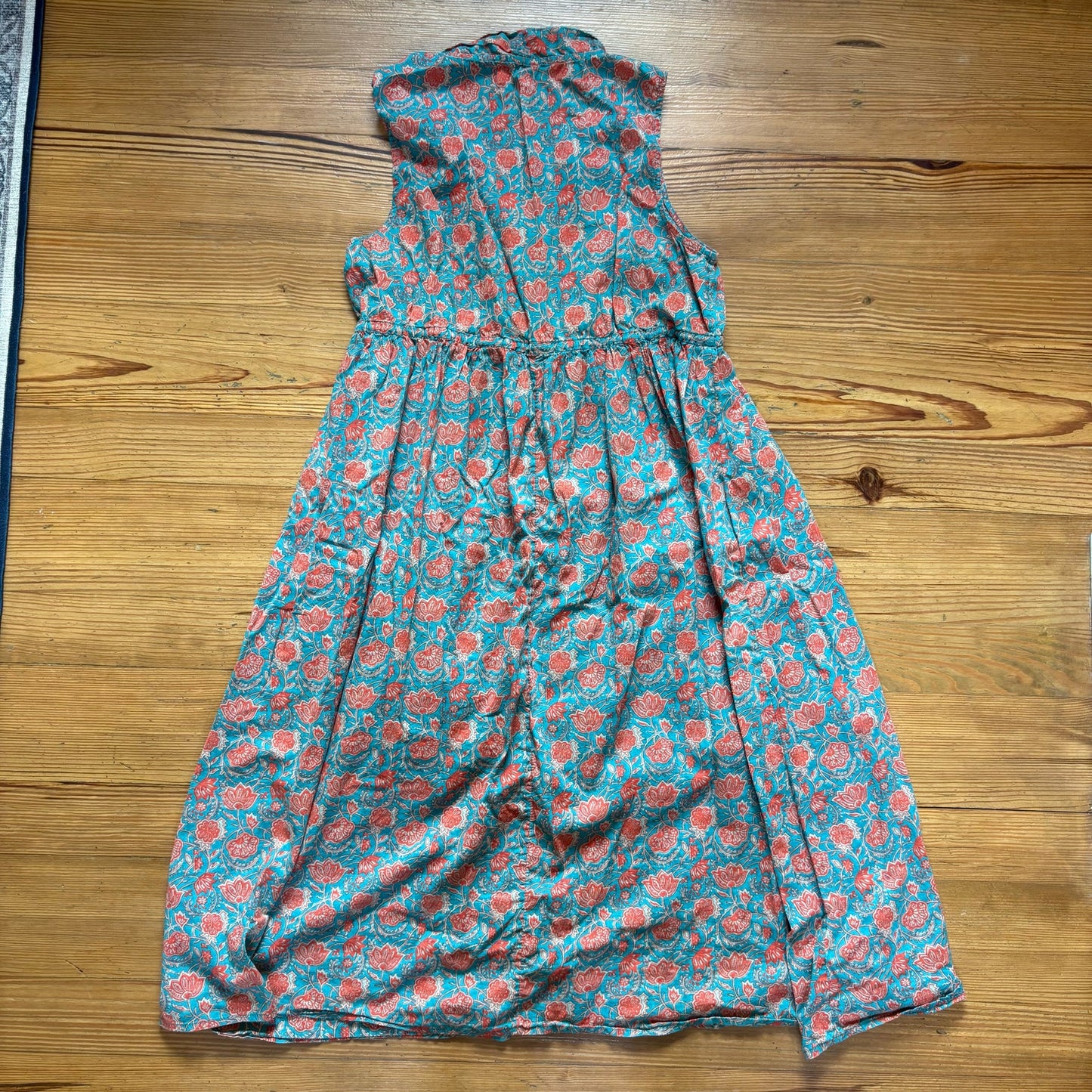 Natural Life green red floral sleeveless tassel button midi dress SIZE XL