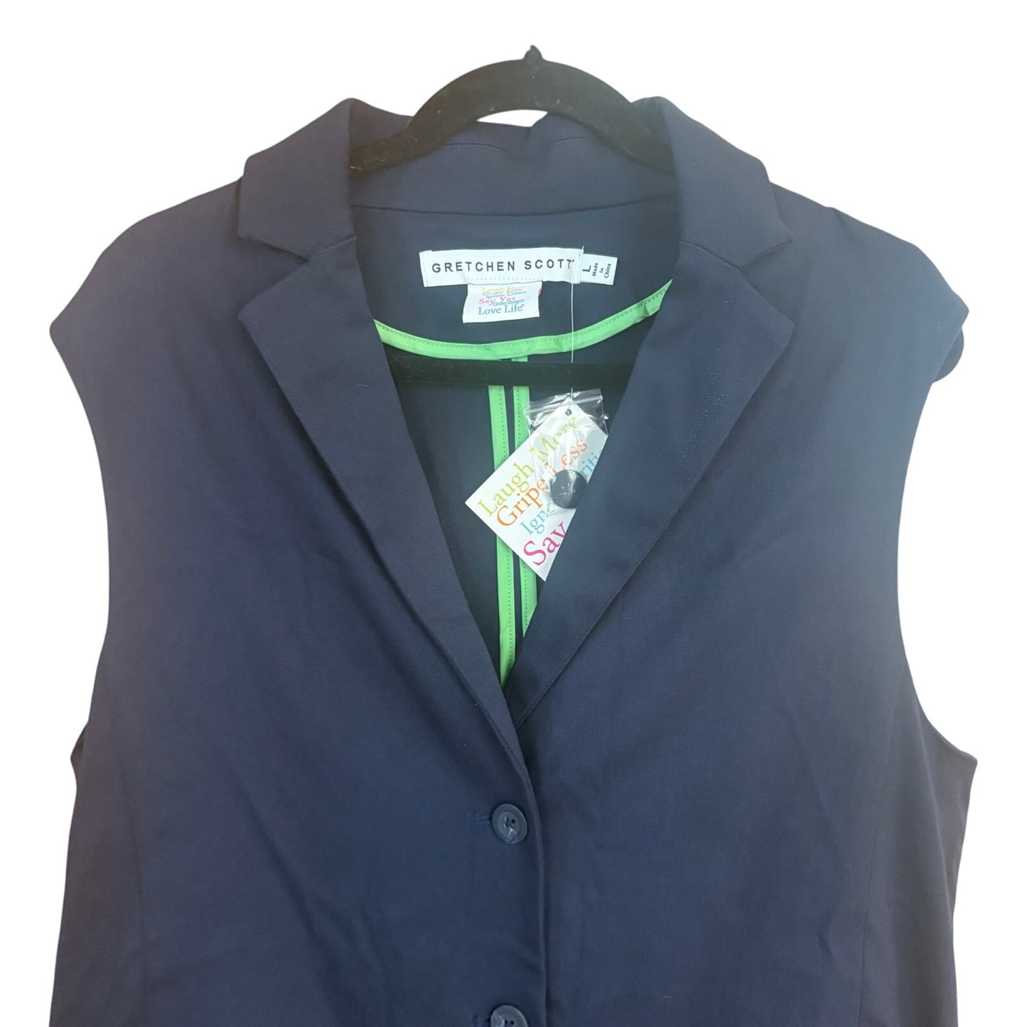 NWT Gretchen Scott Banker's dark navy blue sleeveless long vest SIZE L