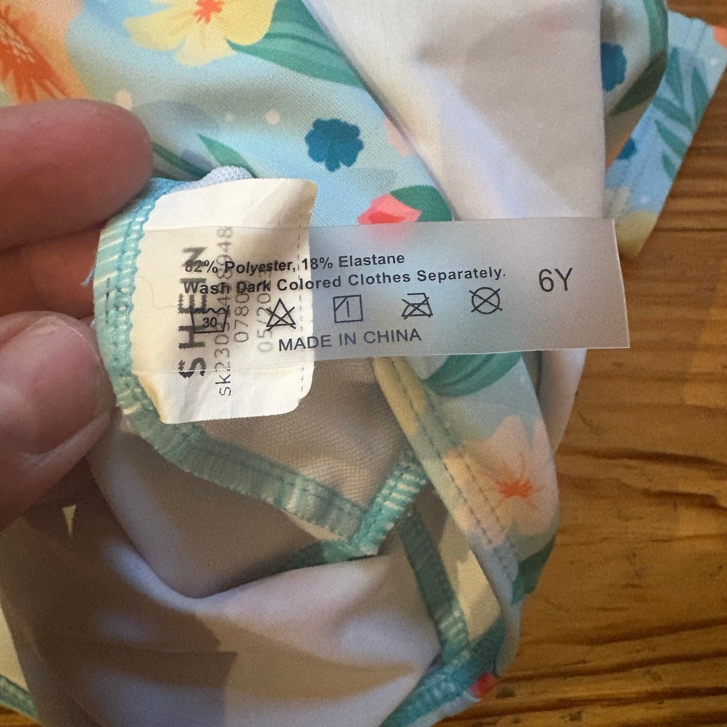 Shein light blue floral raffle rash guard long sleeve swimsuit SIZE 6
