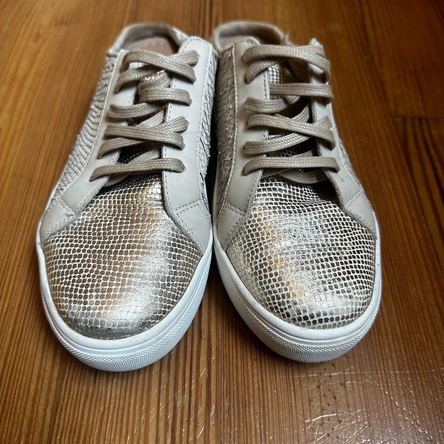 Kaanas Faro beige gold snake embossed slip on sneakers SIZE 7