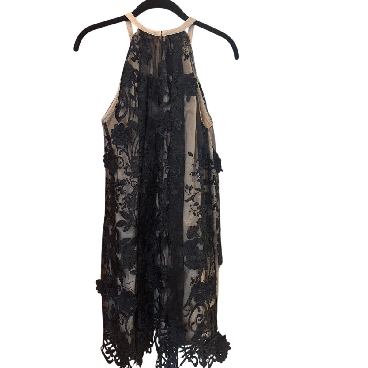 Belle Badgley Mischka black lace overlay halter dress SIZE 0