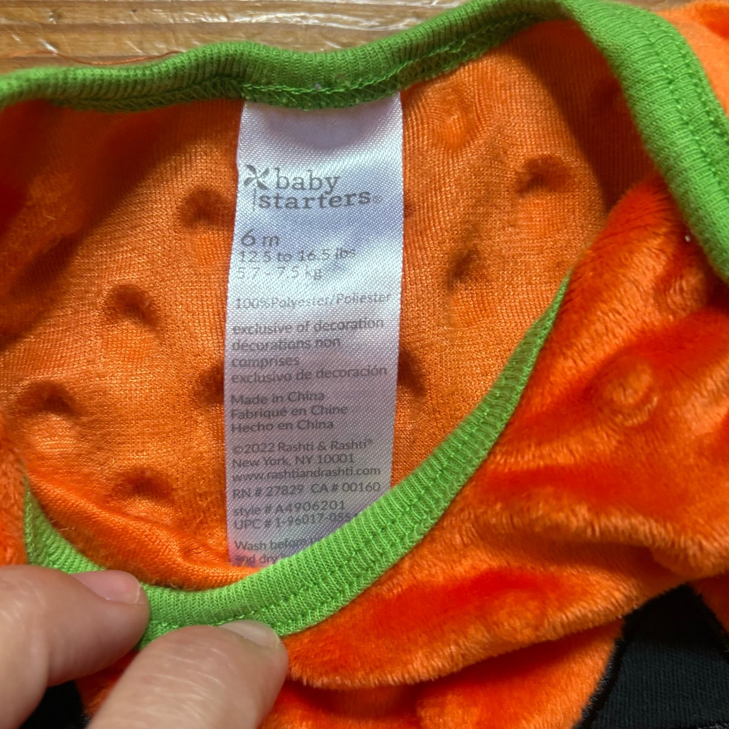 Baby Starters orange Halloween pumpkin popcorn bodysuit SIZE 6M