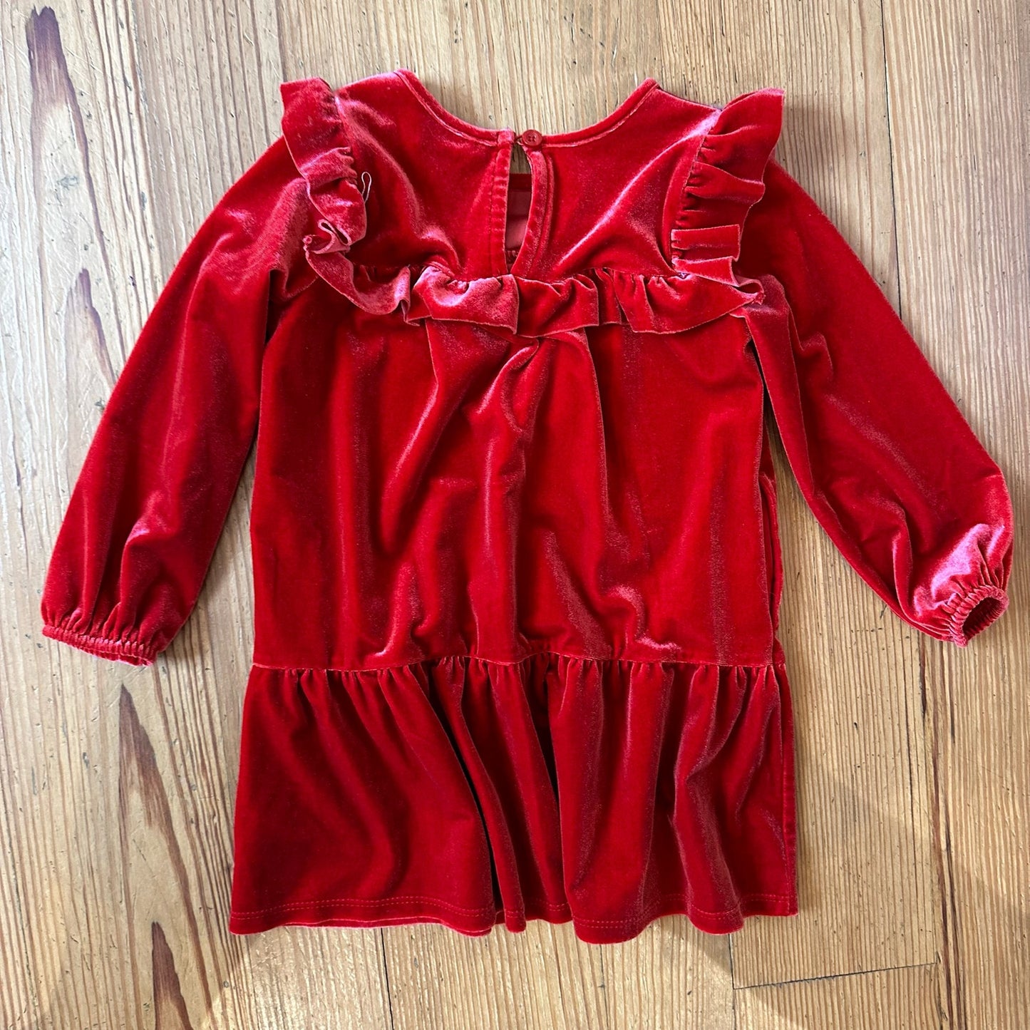 Cat & Jack red velvet long sleeve ruffle peplum dress SIZE 3T