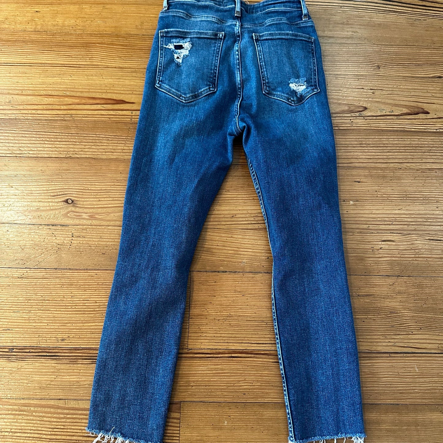 Free People medium wash distressed high rise button fly skinny jeans SIZE 27