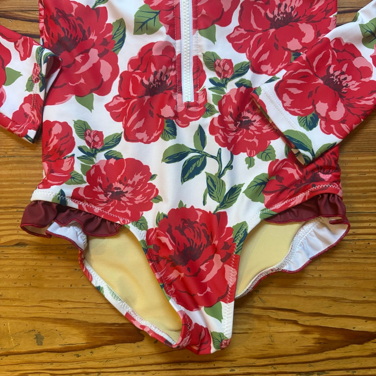 Pink Chicken red rose long sleeve rash guard girls swimsuits SIZE 7