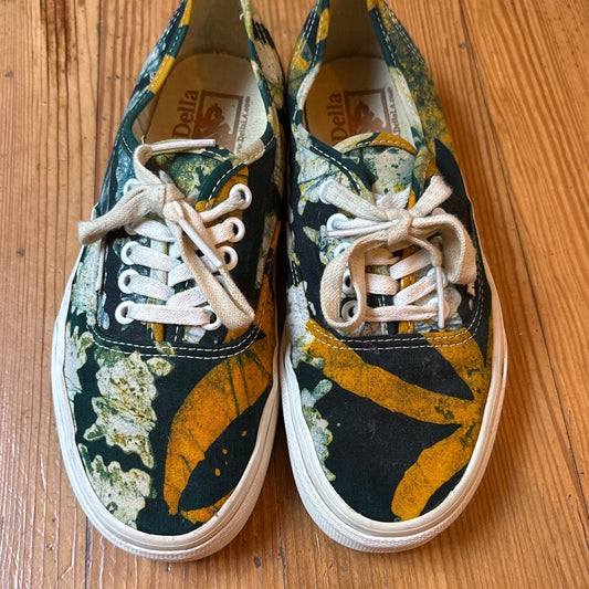 VANS Authentic Della Batik green yellow low top lace unisex sneakers SZ W8 M6.5
