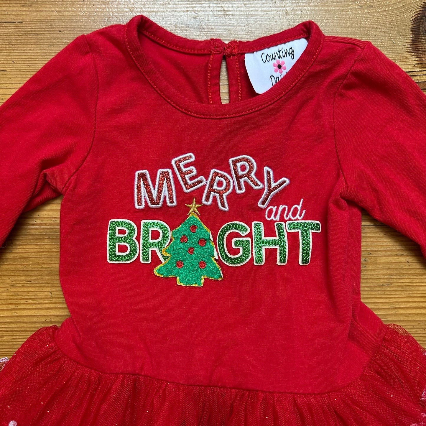 Counting Daisies red Merry Bright Christmas long sleeve tutu dress SIZE 18M