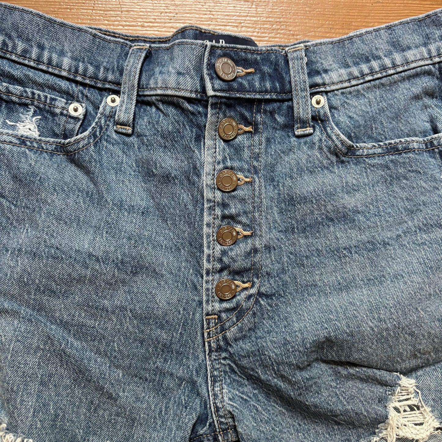 Gap dark blue high rise distressed cheeky cut off button fly short SIZE 8