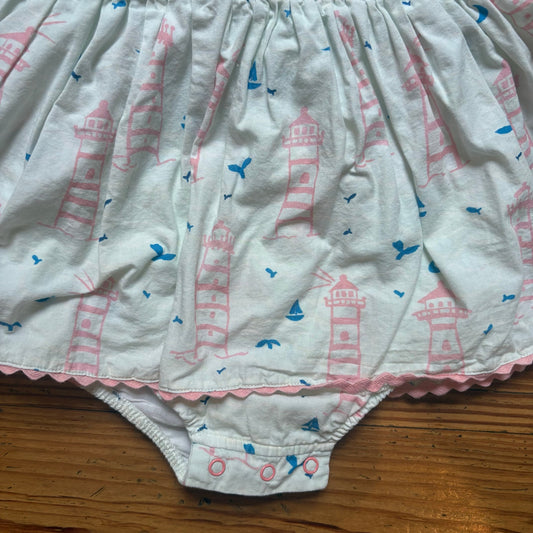 Sweet Honey white lighthouse nautical smocked toddler bubble SIZE 2T
