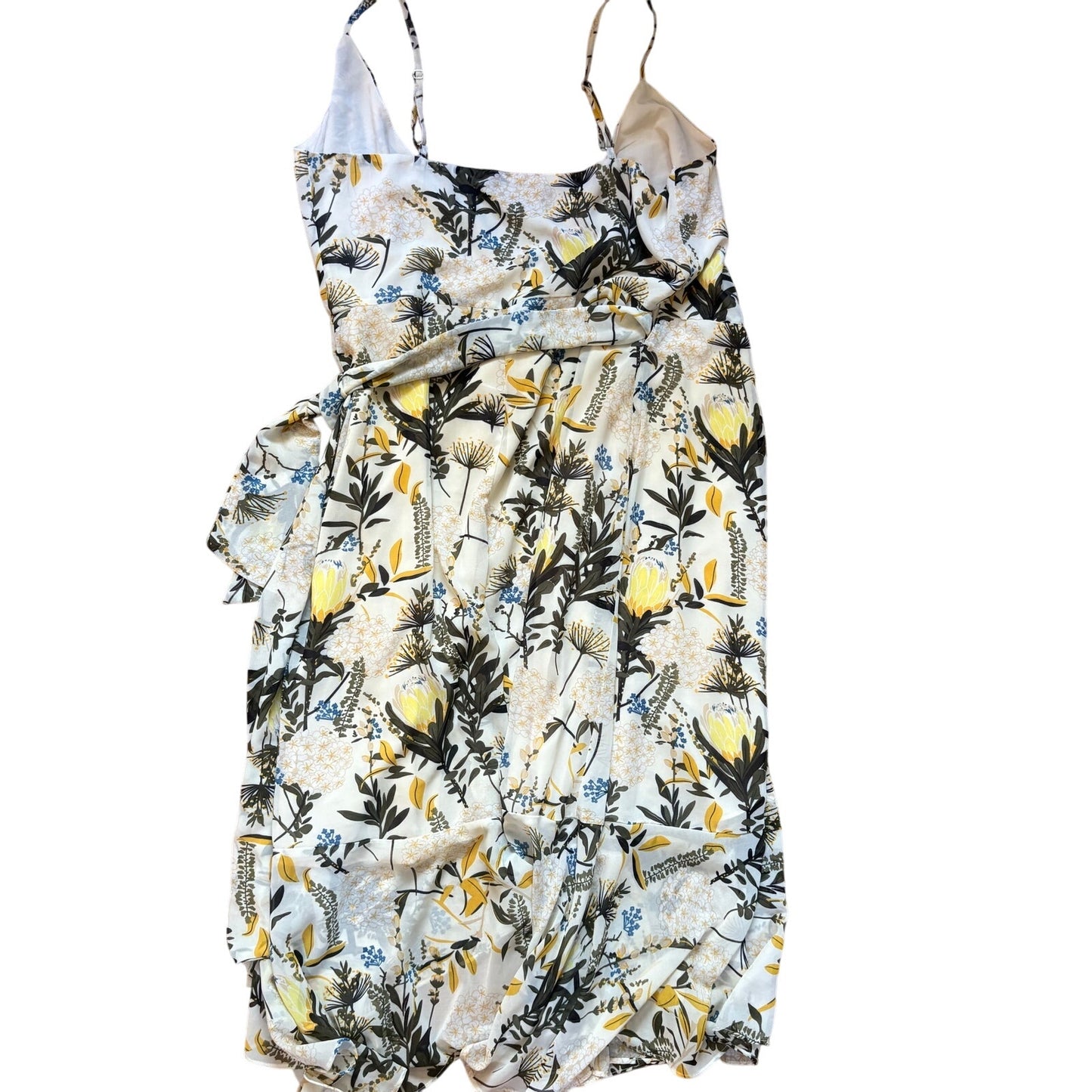 Lulus butter yellow green floral print wrap midi dress SIZE XL