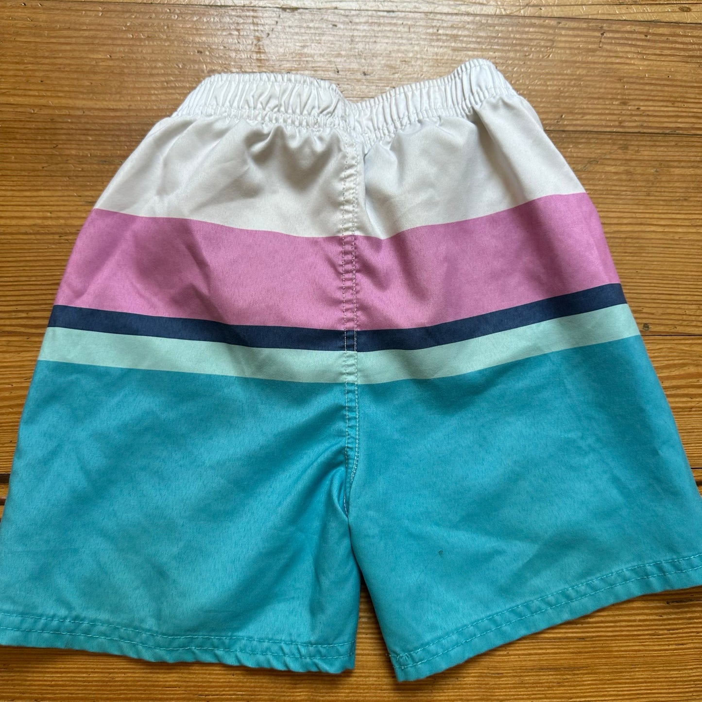 Rugged Butts pink blue white striped elastic waist swim shorts SIZE 5