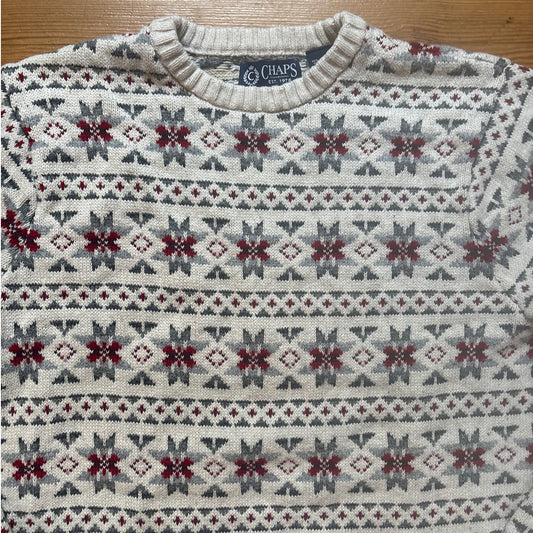 Chaps winter beige snowflake pattern mens crew sweater SIZE LT