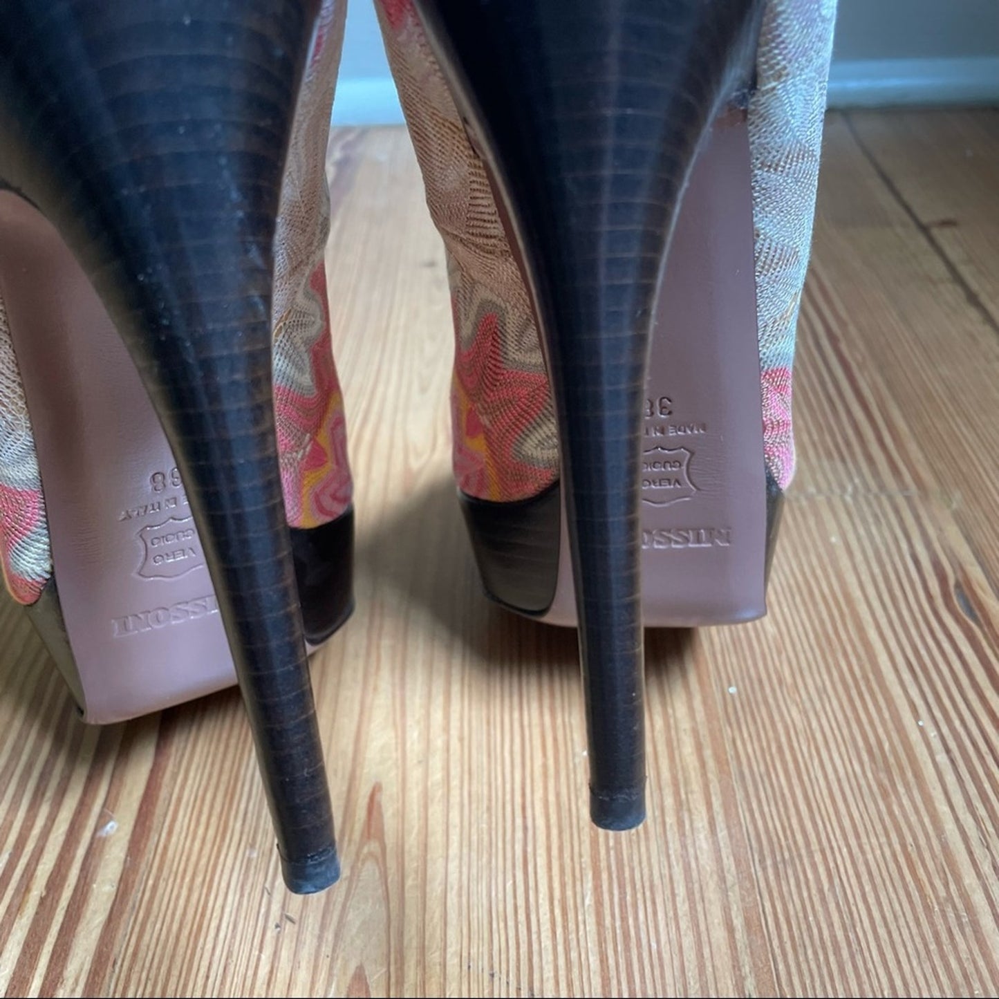 Missoni multicolor knit textile peep toe heeled platform pumps SIZE 38