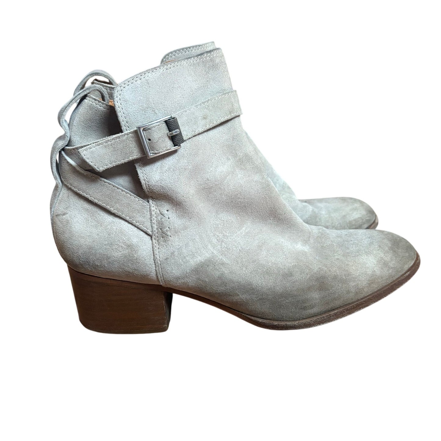 Rag & Bone Walker buckle gray suede leather heeled booties SIZE 10