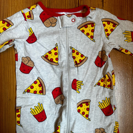 Onesies gray red pizza chicken nugget footed sleeper pajamas SIZE 3-6M