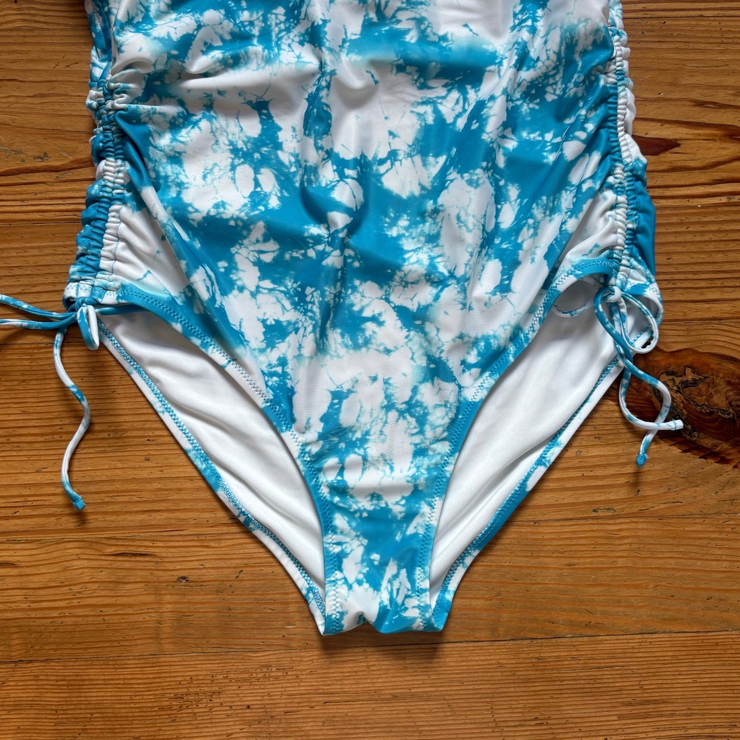No Boundaries blue white tie dyed cheeky one piece swimsuit SIZE L