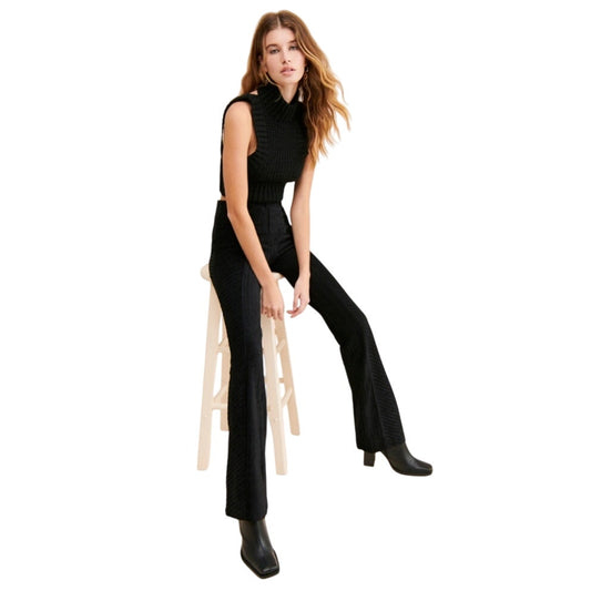 Free People black velvet pull on flare zipper side pants SIZE XS