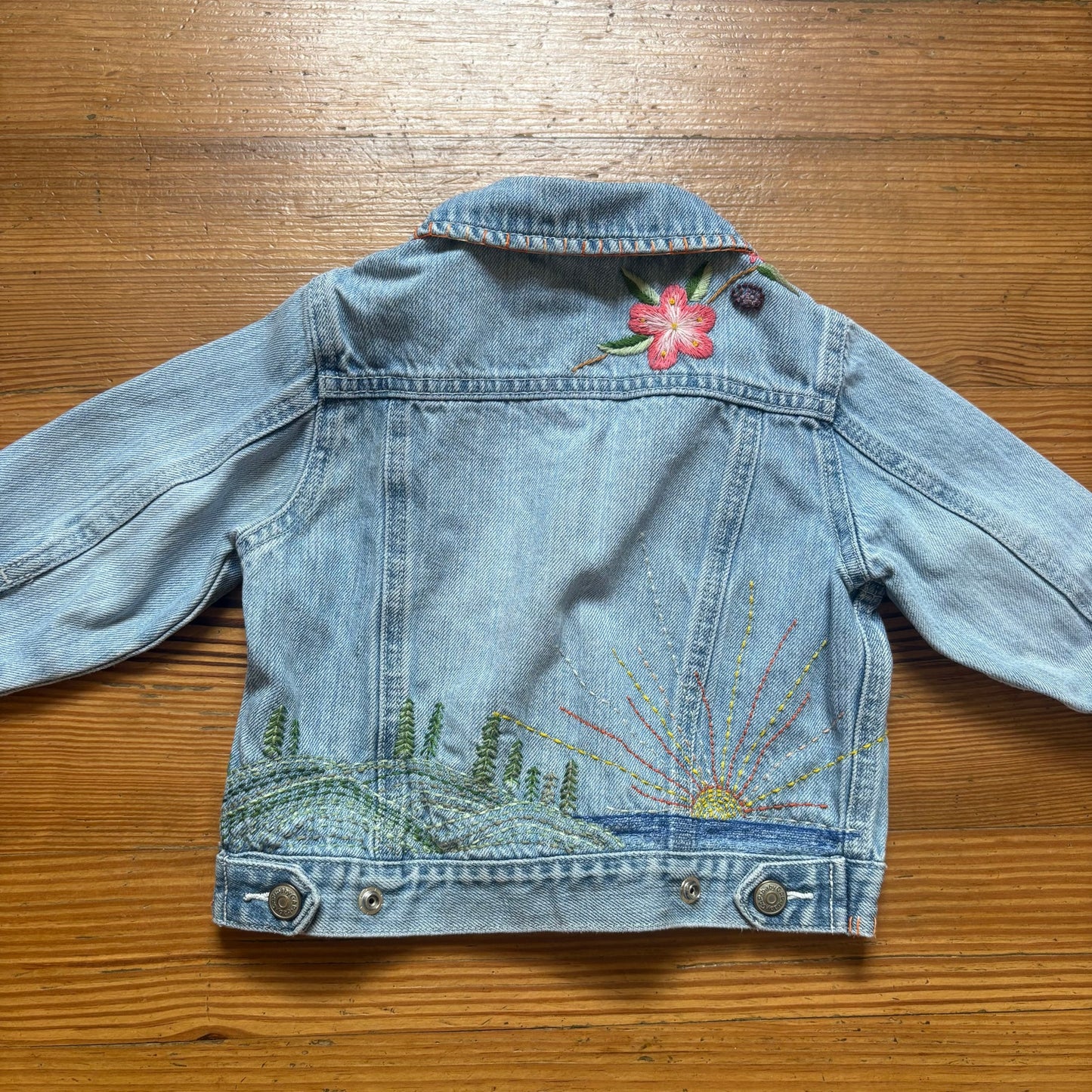 Gap light blue floral rainbow bug embroidered button jean jacket SIZE 12-24M