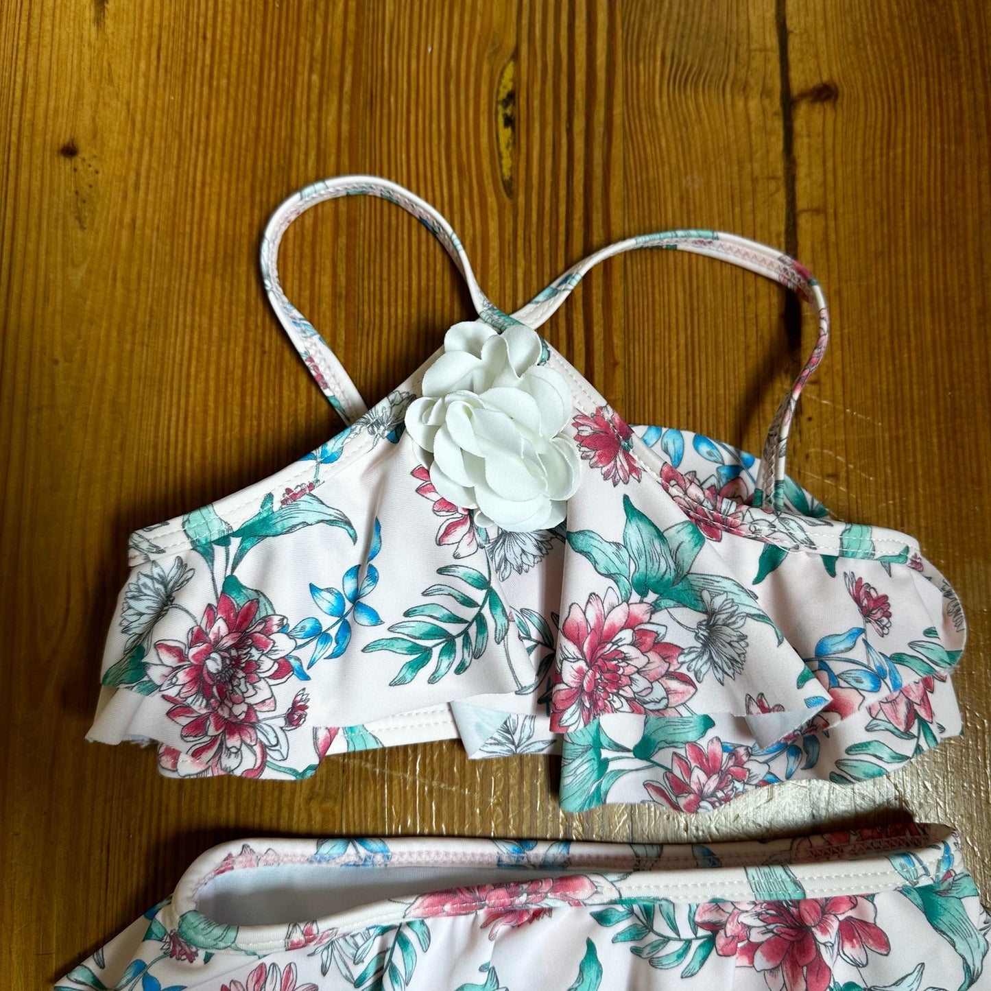 Janie and Jack pink floral two piece halter swimsuit SIZE 12-18M