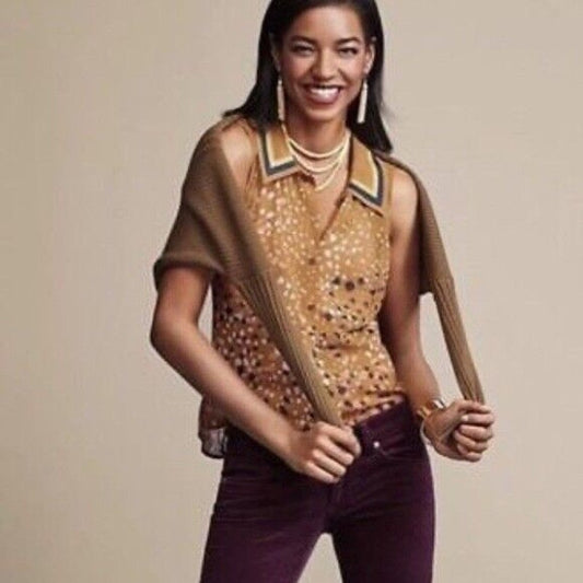 CAbi Cheers yellow speckled collar sleeveless sheer blouse SIZE S