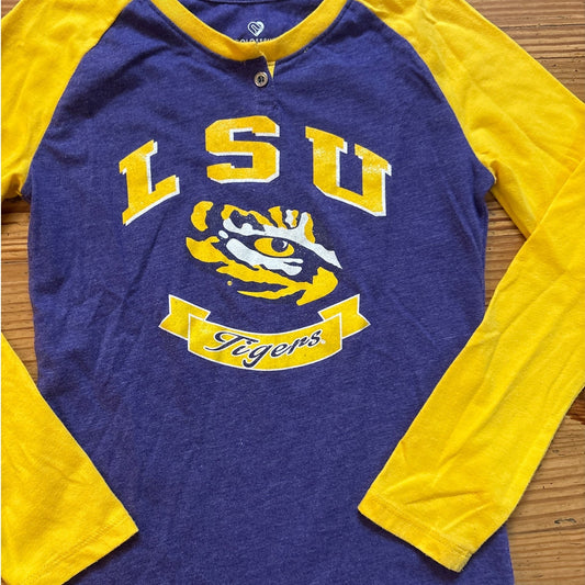 Colosseum Athletics LSU Tigers yellow purple long sleeve youth shirt SIZE M