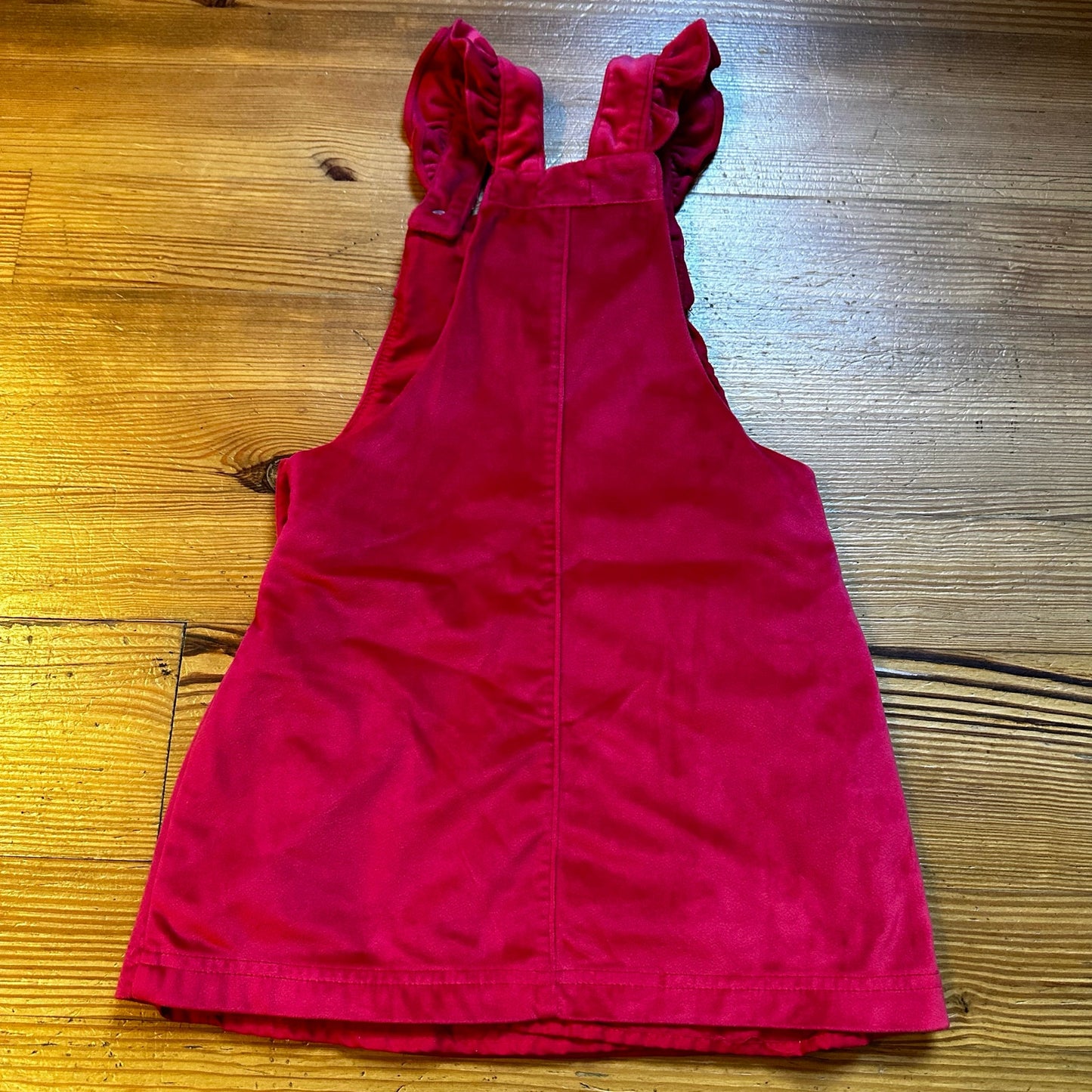Tahari red velvet snowflake button ruffle overall dress SIZE 6