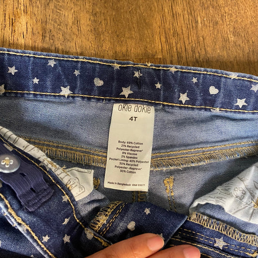Okie Dokie dark wash denim silver stars hearts girls boot cut jeans SIZE 4T