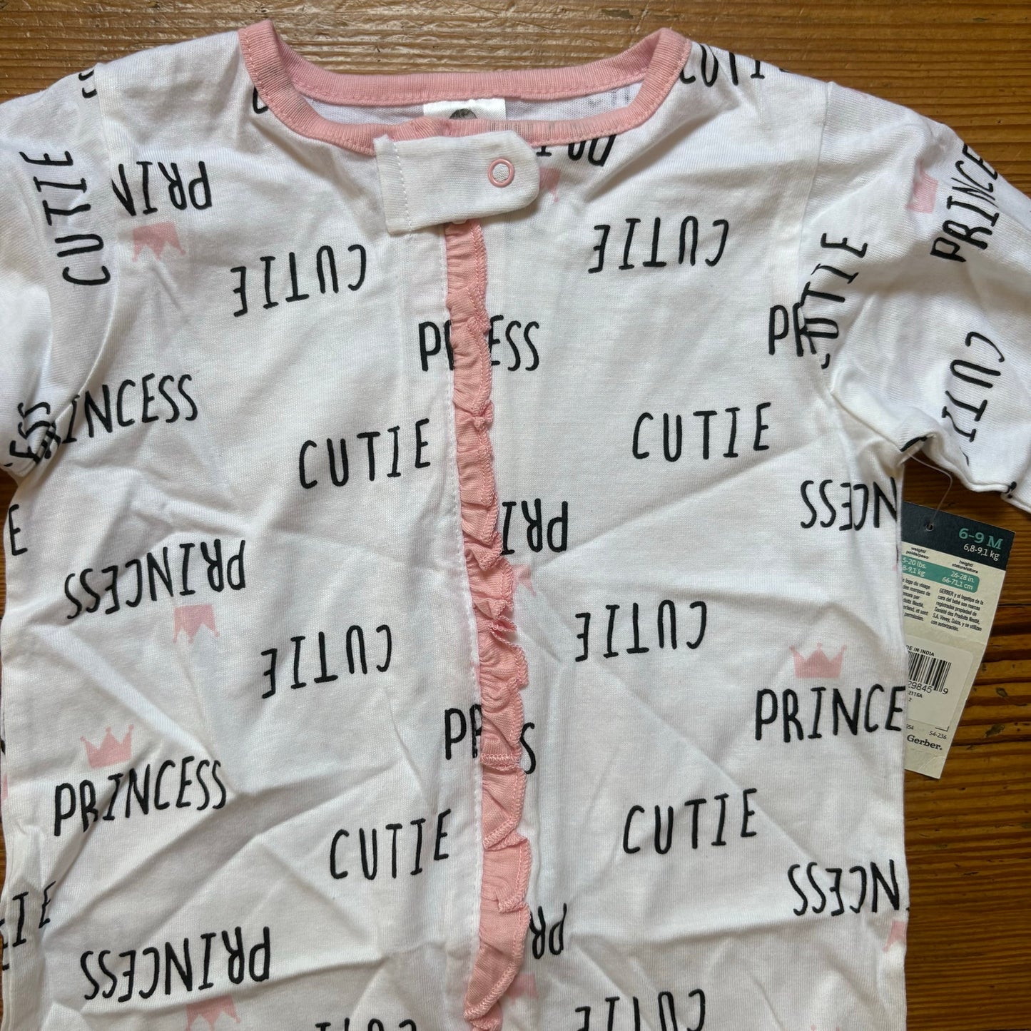 NWT Gerber white princess cutie long sleeve full zip bodysuit SIZE 6-9M